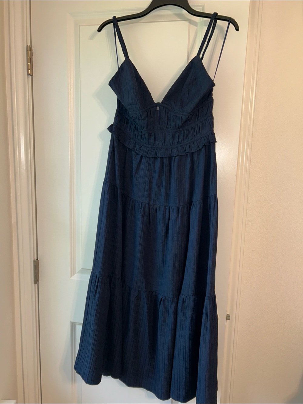 En Saison Navy Blue Sleeveless Maxi Dress with Ruffle Tiers